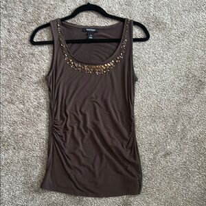 White House Black Market Brown Embellished Fitted Tank Top